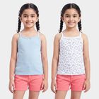 Girls' Light Blue Cotton Square Neck Sleeveless Vest, आइस ब्लू, small