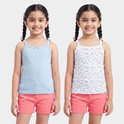 Girls' Light Blue Cotton Square Neck Sleeveless Vest
