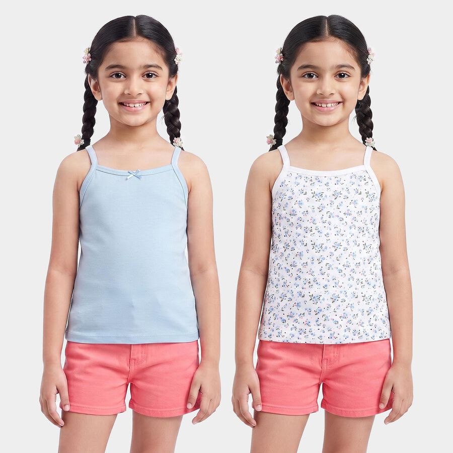 Girls' Light Blue Cotton Square Neck Sleeveless Vest, आइस ब्लू, large