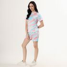 Women's Bright Pink and Blue Round Neck Playsuit Upper and Bottom Set, Light Pink, small