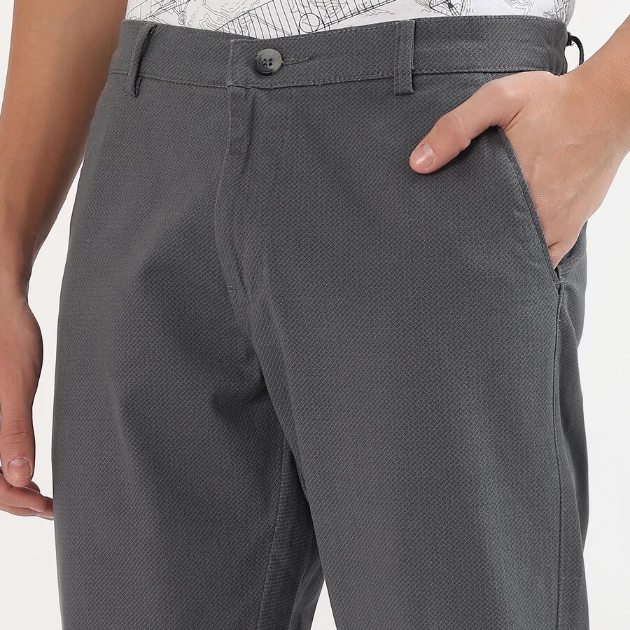 Men's Charcoal Grey Slim Fit Flat-Front Casual Trousers, Light Blue, large image number null
