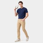 Men's Beige Slim Fit Solid Jeans, गहरा पीला, small