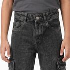Boys' Dark Grey Cargo Fit Washed Jeans, Dark Grey, small