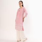 Women's Soft Pink Round Neck Floral Printed Kurta, गुलाबी, small