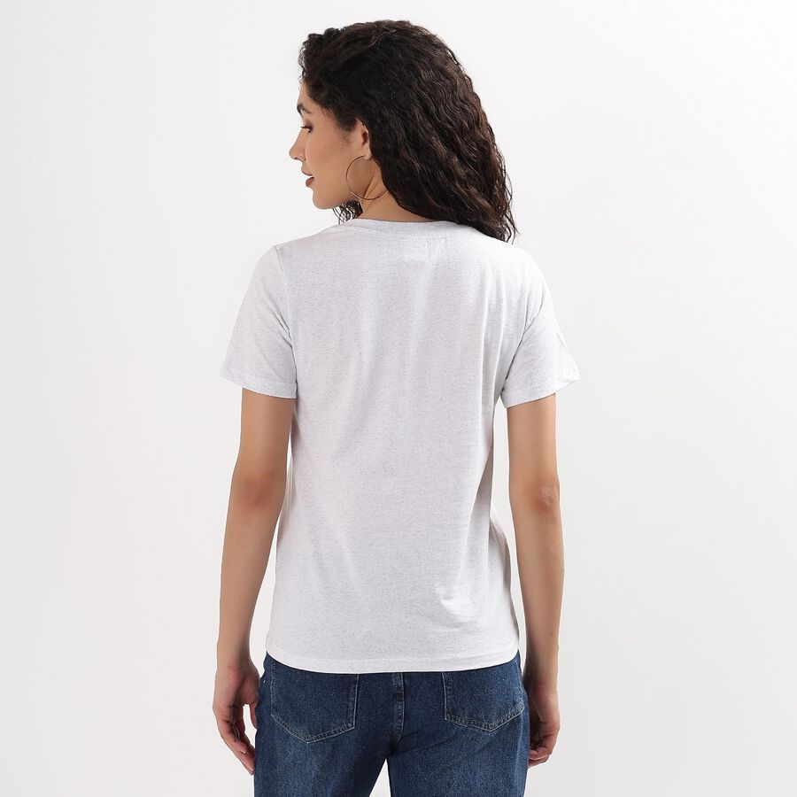 Ladies' 100% Cotton Round Neck T-Shirt , Melange Light Grey, large image number null