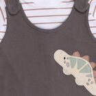 Infants' Grey Cotton Round Neck Dinosaur Applique Baba Suit, Charcoal, small image number null