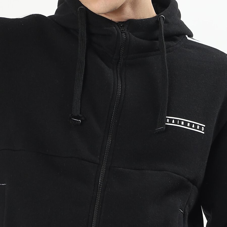 Men's Jet Black Hooded Neck Casual Sweatshirt, Black, large image number null