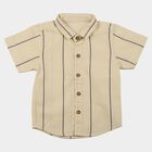 Infants Beige Striped Collared Regular Fit Shirt, Beige, small
