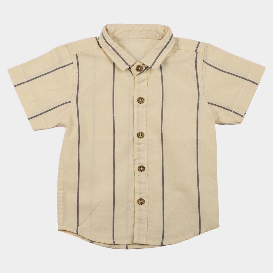 Infants Beige Striped Collared Regular Fit Shirt, Beige, large