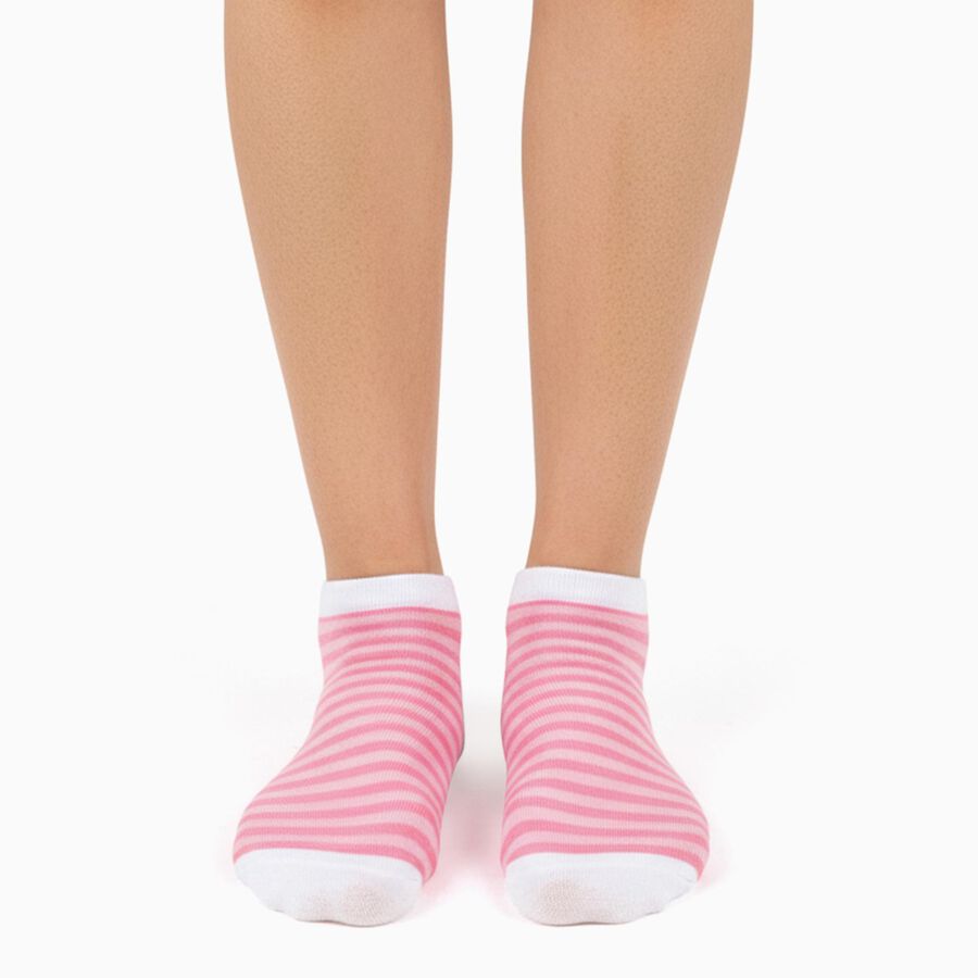 Women's Gray and Pink Ankle Length Graphic and Striped Socks Pack of 3, Assorted, large