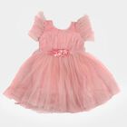 Girls' Pink Fit and Flare Embellished Party Wear Frock, गुलाबी, small