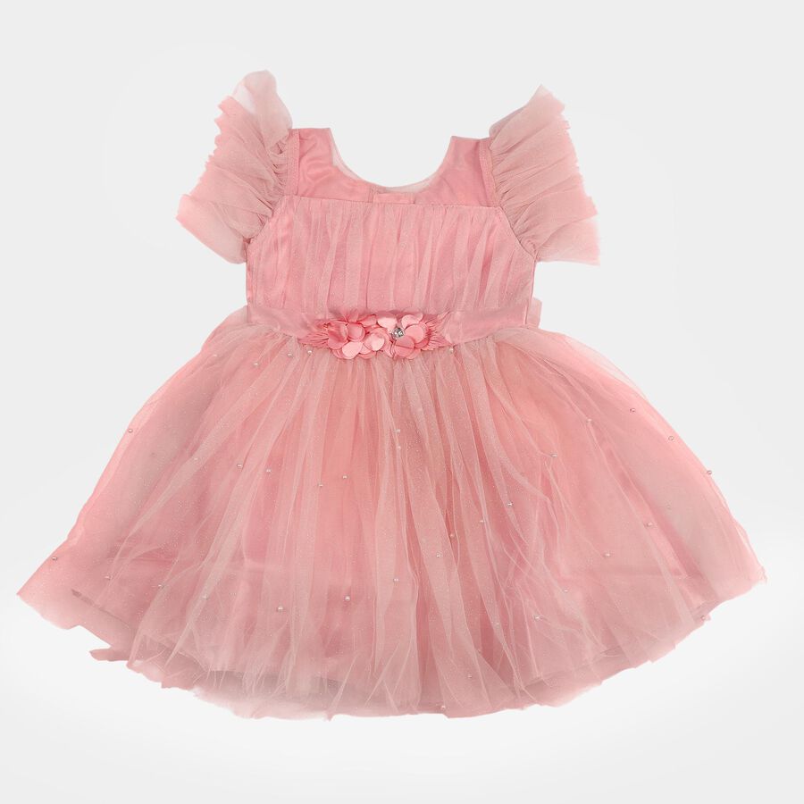 Girls' Pink Fit and Flare Embellished Party Wear Frock, गुलाबी, large