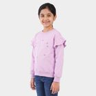 Girls' Lilac Crew Neck Pullover Sweatshirt, लाइलेक, small