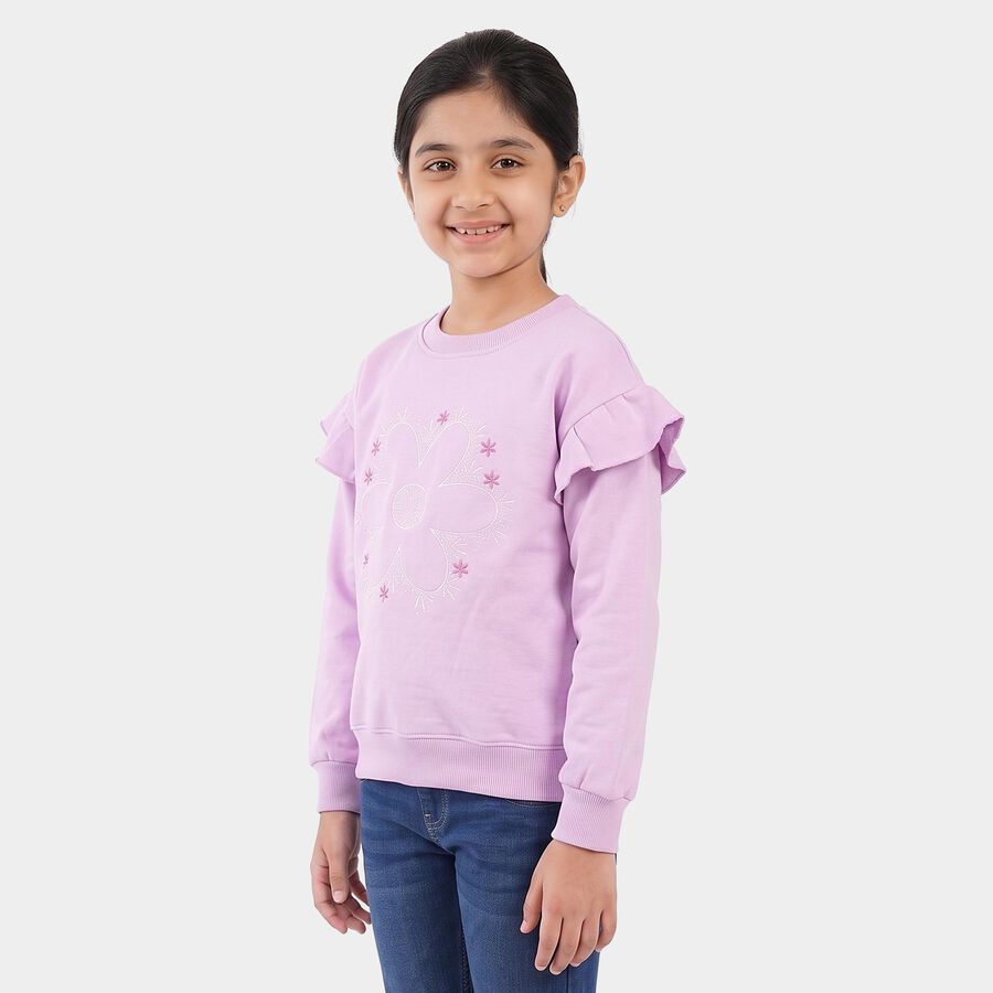Girls' Lilac Crew Neck Pullover Sweatshirt, लाइलेक, large