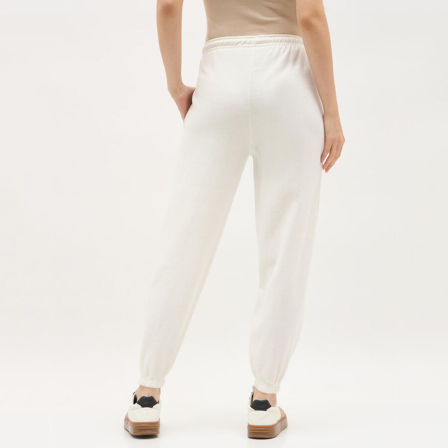Women's Off-White Tapered Fit Elastic Waist Track Pants, ऑफ व्हाइट, large image number null