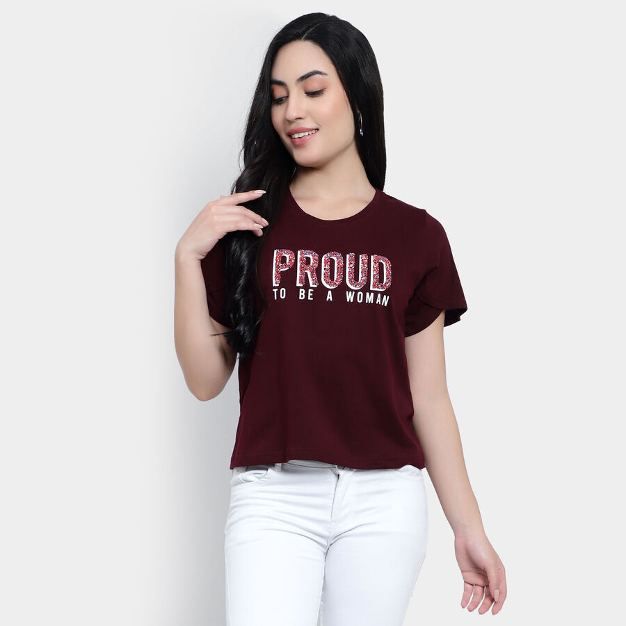 Round Neck T-Shirt, Wine, large image number null