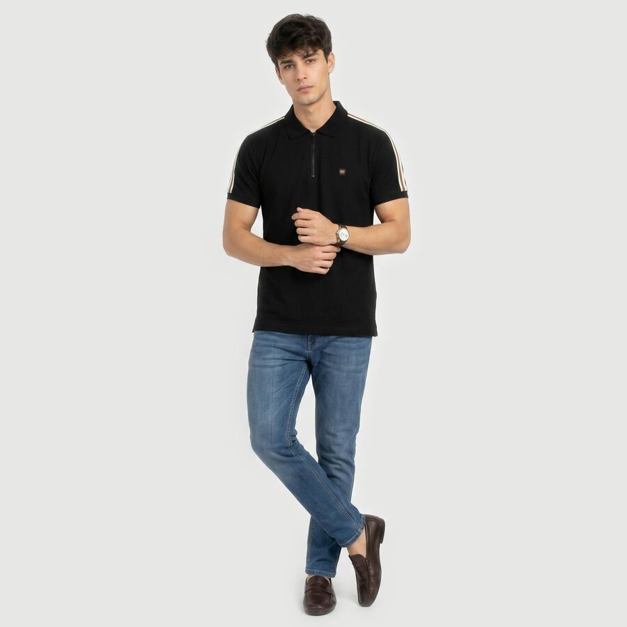 Men Black Polo Neck Polo T-Shirt, Black, large