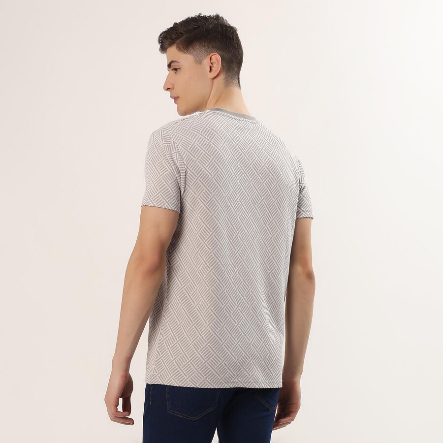 Men's Grey Round Neck Casual T-Shirt, Light Grey, large