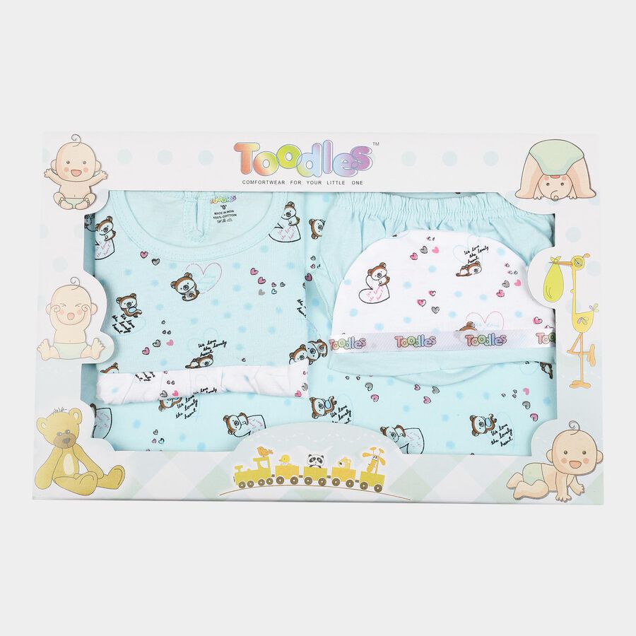 Infants Cotton Printed Baby Gift Set, Light Blue, large image number null