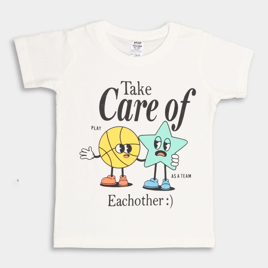 Boy's 100% Cotton Half Sleeves T-Shirt , Off White, large image number null
