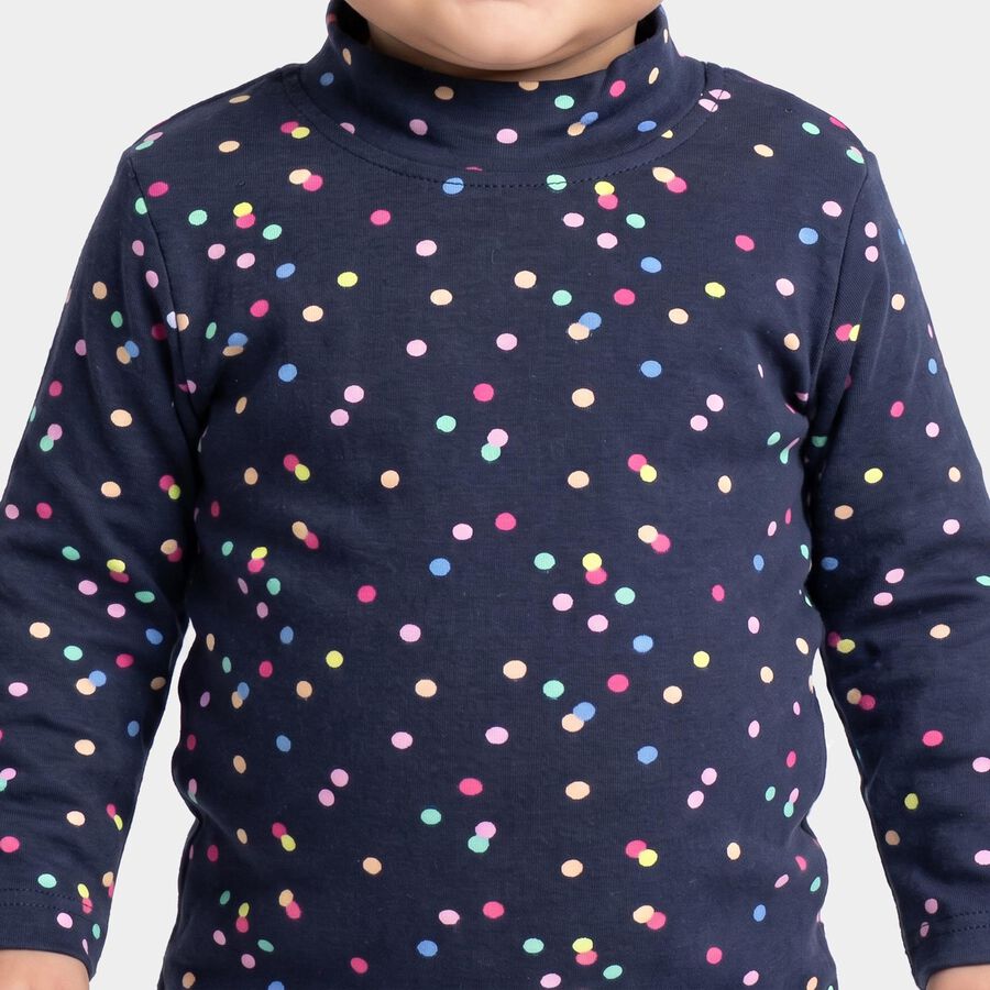 Infants Navy Blue Cotton High Neck Regular T-Shirt, Navy Blue, large