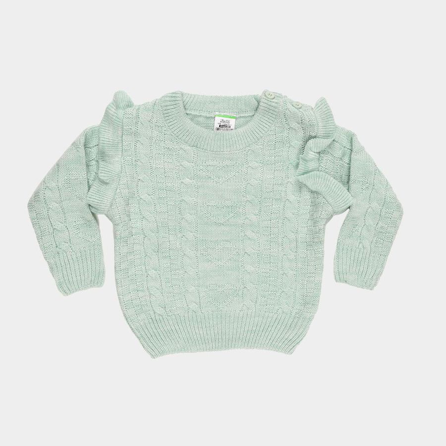 Infants' Light Mint Green Crew Neck Cable Knit Pullover, Light Green, large image number null