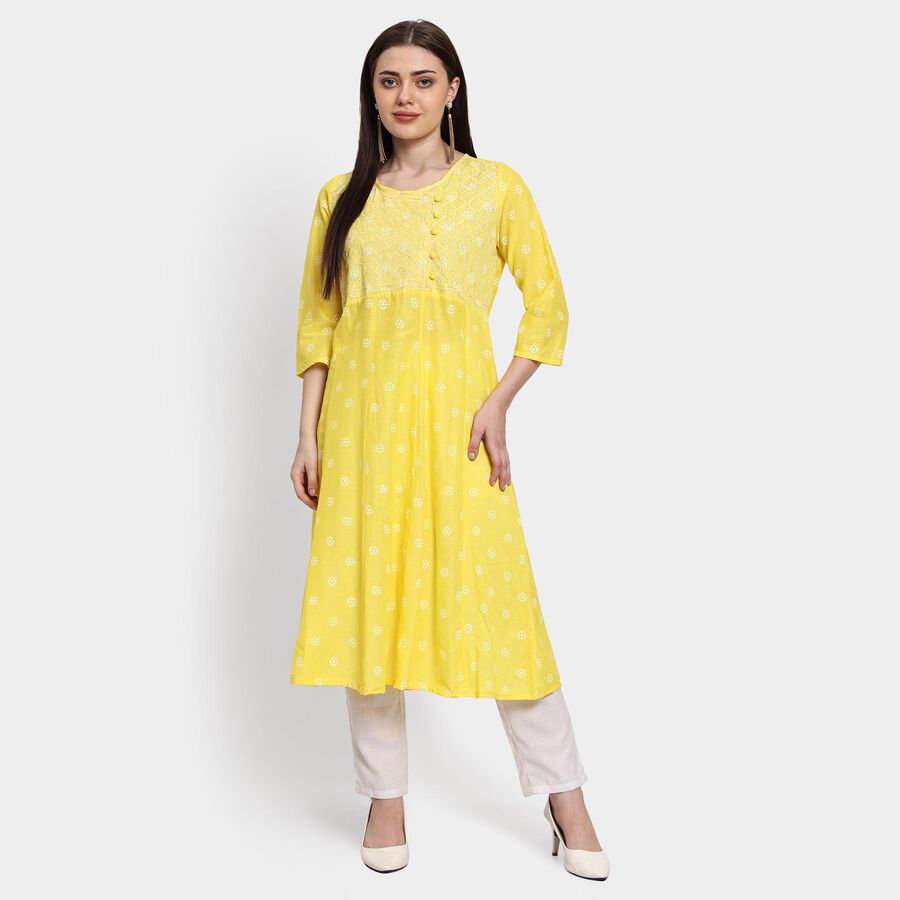 Ladies' 100% Cotton Kurta , पीला, large image number null