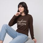 Women's Brown Round Neck Regular Top, भूरा, small
