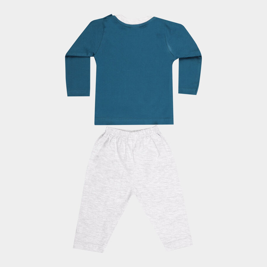 Infants Cotton Round Neck Baba Suit, Mid Blue, large image number null