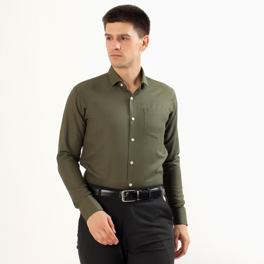 Men's Dark Olive Green Full Sleeve Classic Formal Shirt, गहरा हरा, large image number null
