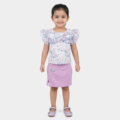 Girls' Lilac Floral Ruffle Sleeve Top and Skirt Set