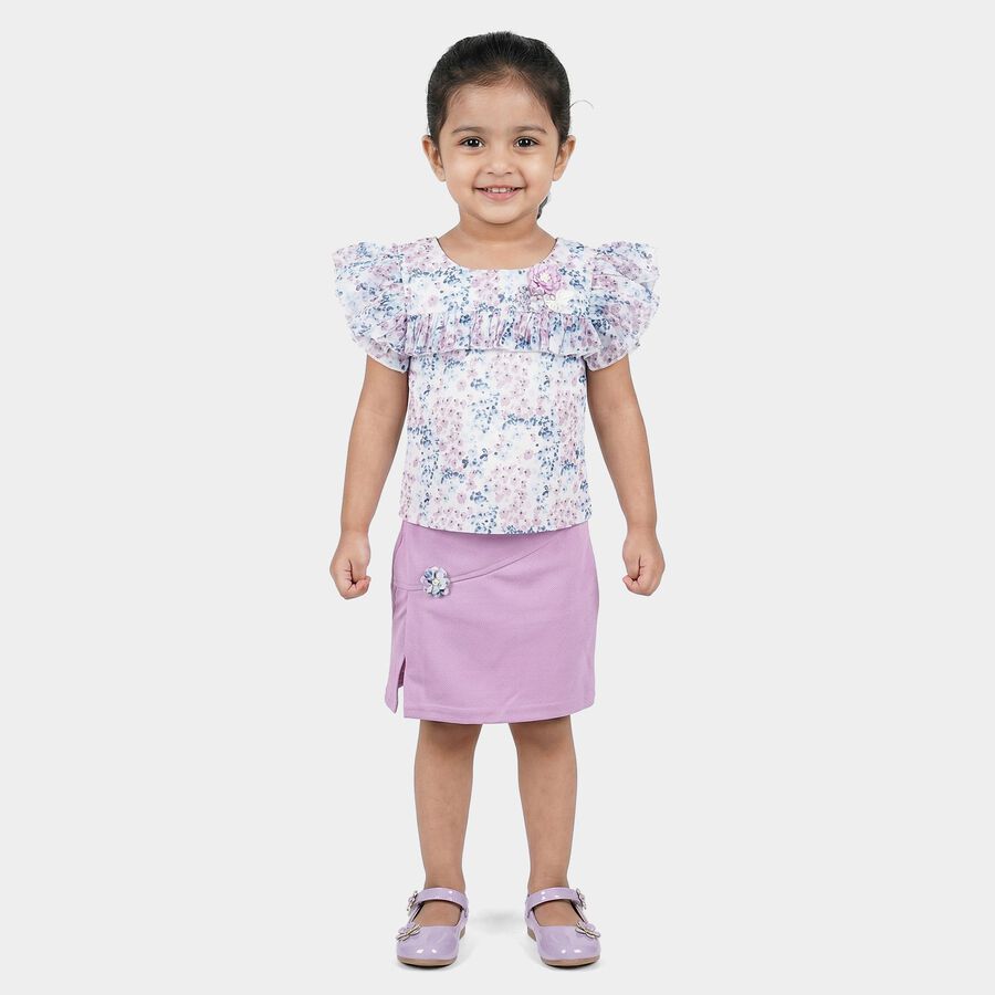 Girls' Lilac Floral Ruffle Sleeve Top and Skirt Set, Lilac, large