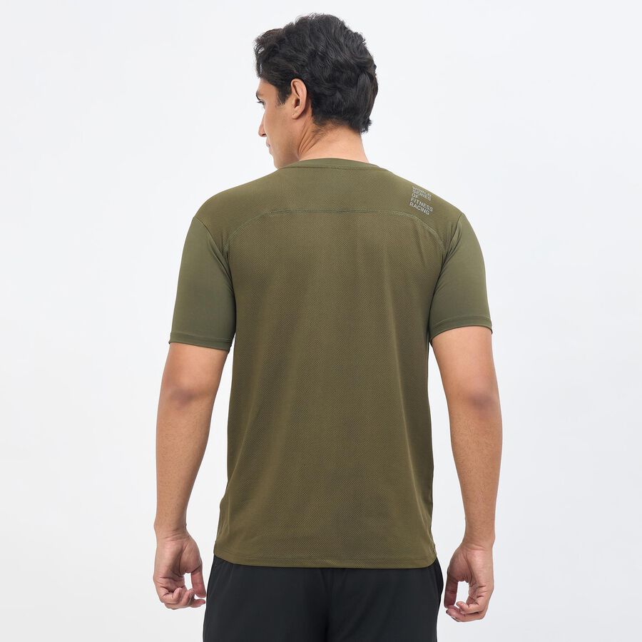 Men's Muted Olive Green Crew Neck Athleisure Drifit T-Shirt, ओलिव, large