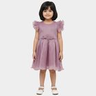 Girls' Lilac Flared 3D Floral Applique Frock, लाइलेक, small