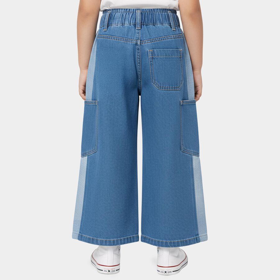 Girls' Light Blue Wide Leg Cargo Style Jeans, मध्यम नीला, large