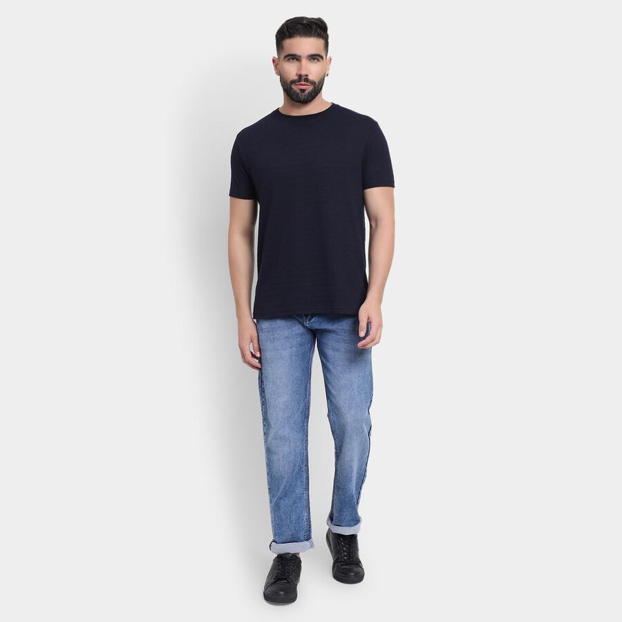 Men's Round Neck Half Sleeves T-Shirt , Navy Blue, large