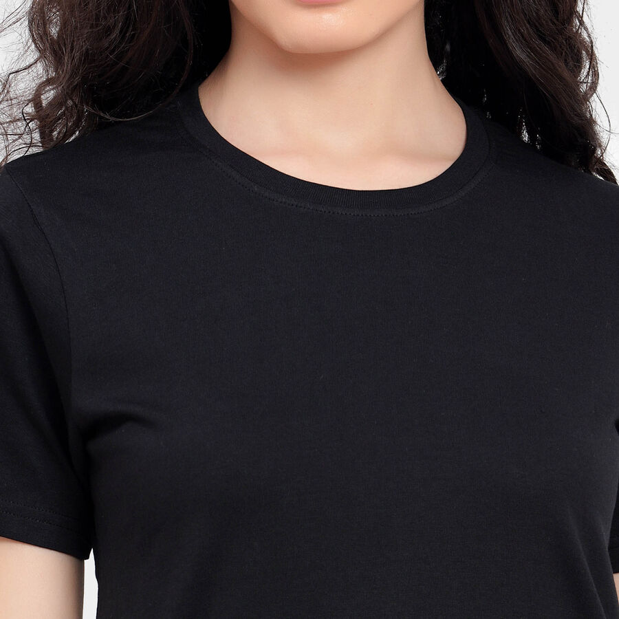 Cotton Solid Round Neck T-Shirt, Black, large image number null