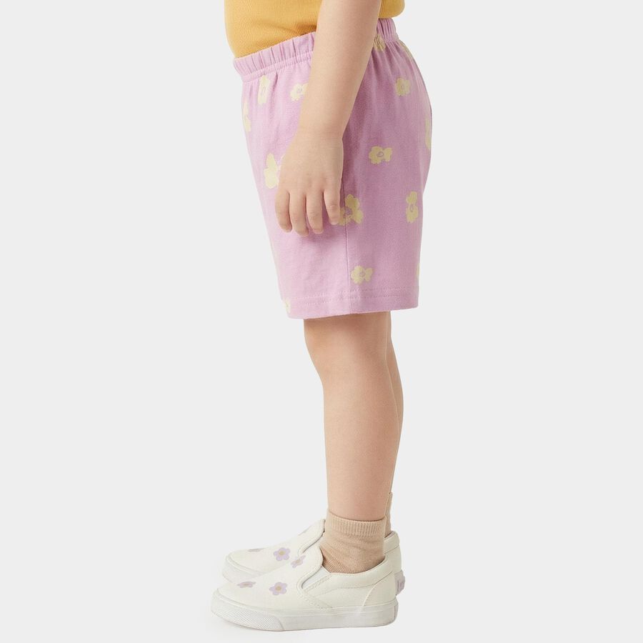 Girls' Lilac Floral Elastic Waist Shorts, Lilac, large