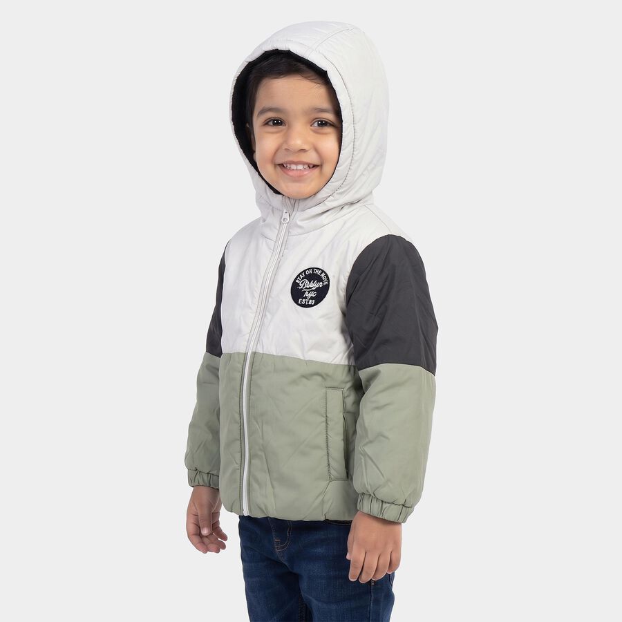 Boys' White Hooded Puffer Jacket, White, large
