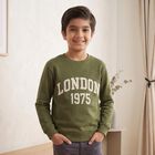 Boys' Olive Green Crew Neck Pullover Sweatshirt, Olive, small