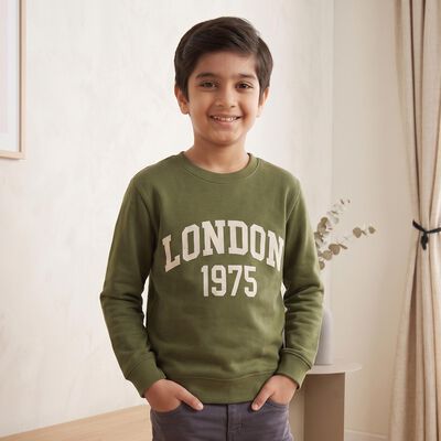 Boys' Olive Green Crew Neck Pullover Sweatshirt