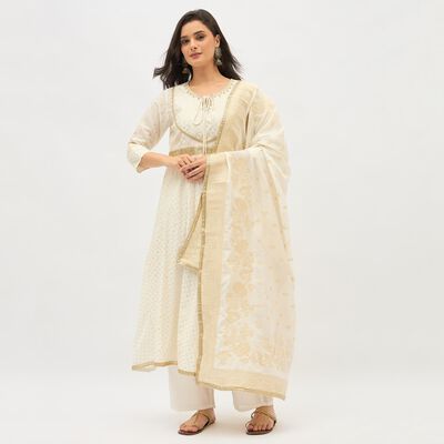 Women's Ivory Embroidered Ethnic Set