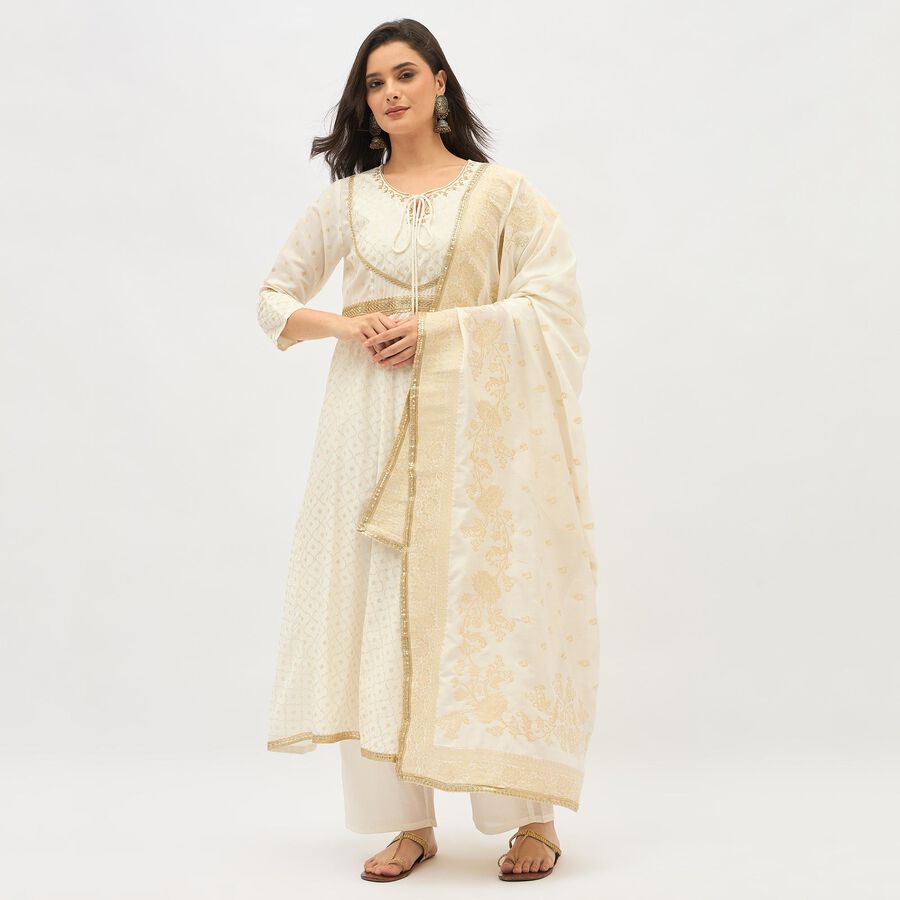 Women's Ivory Embroidered Ethnic Set, ऑफ व्हाइट, large image number null