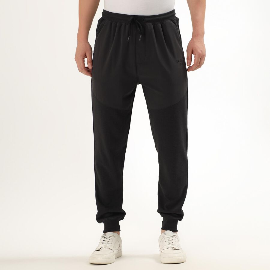 Men's Jet Black Regular Fit Jogger Track Pants, Dark Grey, large image number null