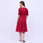 Women's Rich Crimson Red Cotton V-Neck Casual Midi Dress, Maroon, small image number null