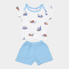 Infants Cotton Printed Baba Suit, Mid Blue, small image number null