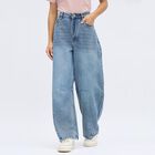 Women's Stonewashed Blue Wide Leg High-Rise Jeans, मध्यम नीला, small image number null
