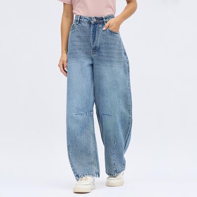 Women's Stonewashed Blue Wide Leg High-Rise Jeans