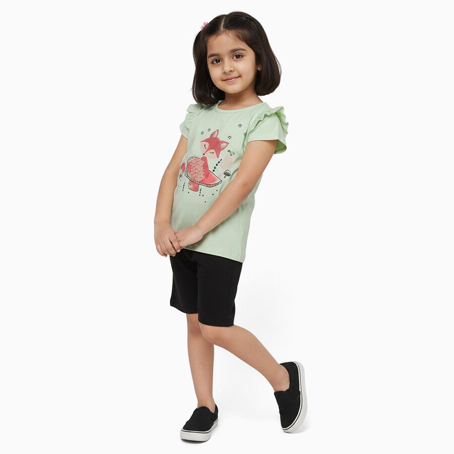 Girls Light Sage Green Cotton Round Neck Casual T-Shirt, Light Green, large image number null