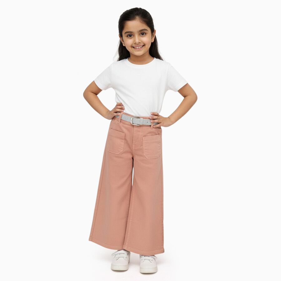 Girls' Dusty Pink Wide-Leg High Waist Jeans, हल्का गुलाबी, large image number null